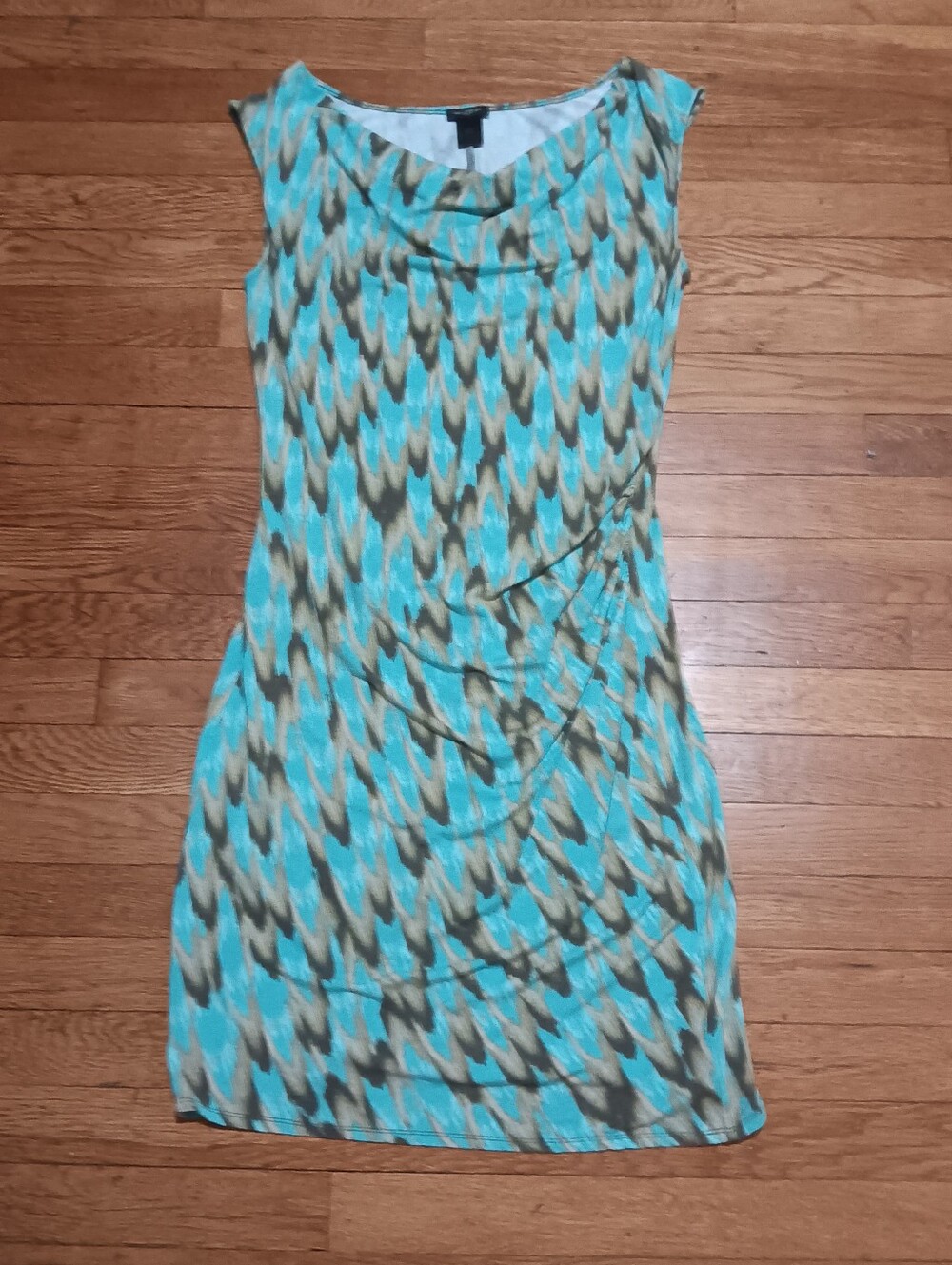 Ann Taylor Aqua and Taupe Patterned Sleeveless Dress